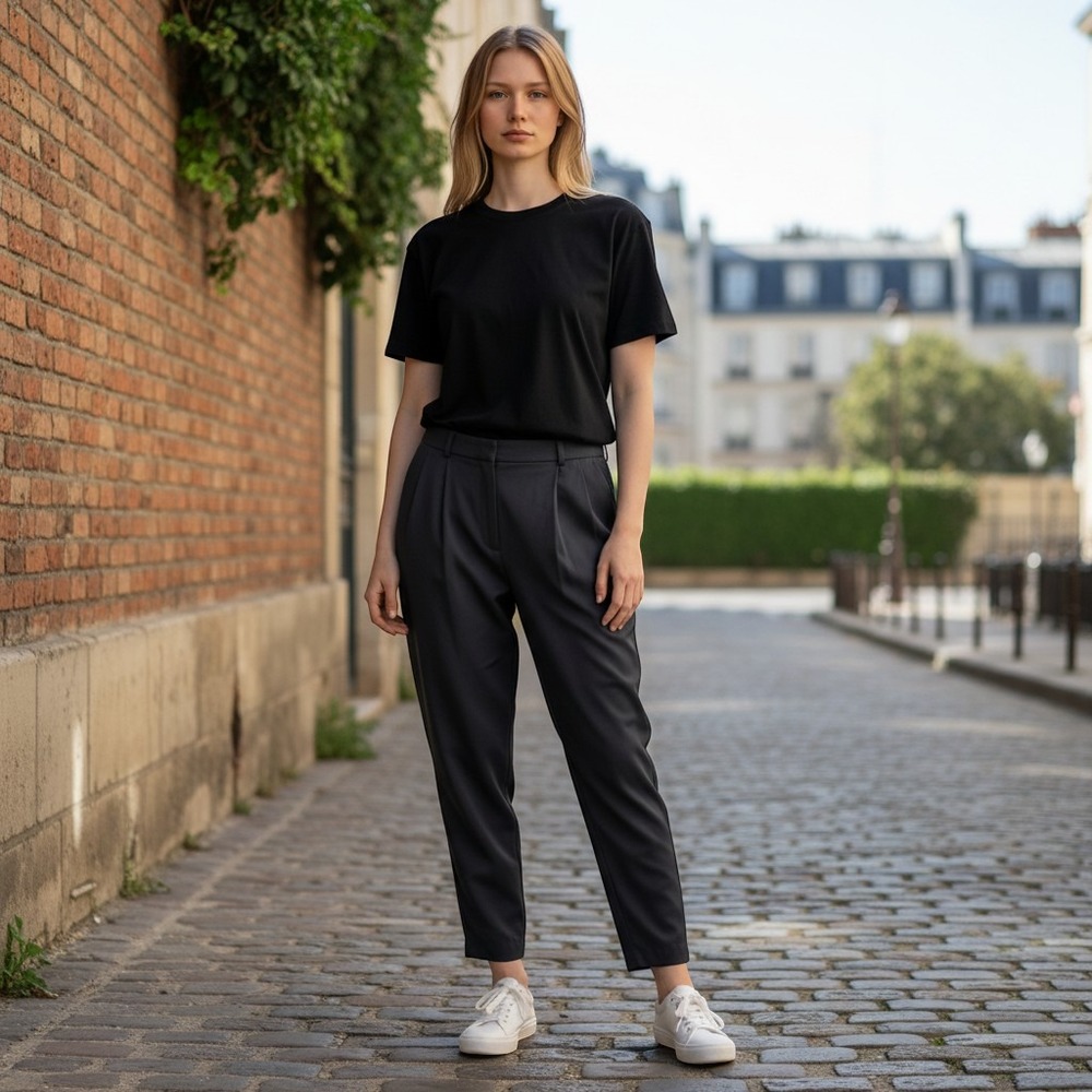 Everlane Women Black Pleated Tapered Trouser Pants Size 2